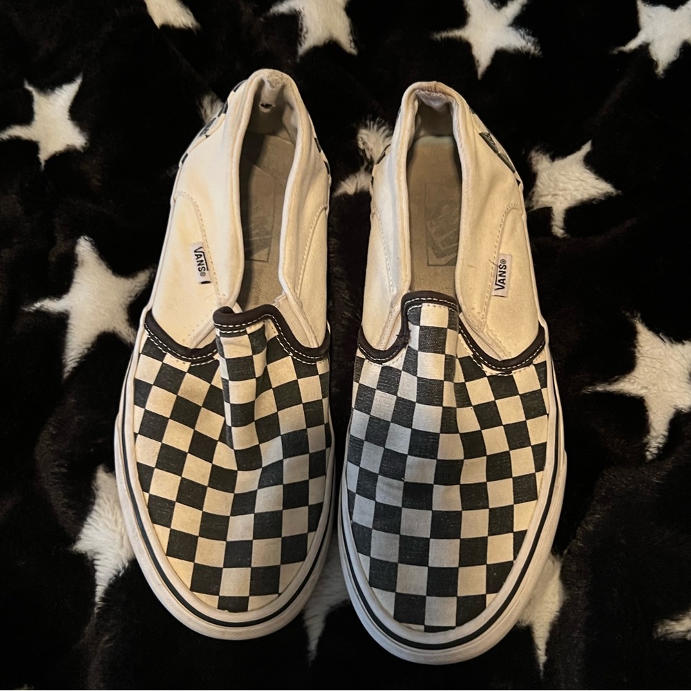 Vans checkered black and white slip on shoes women’s size 8